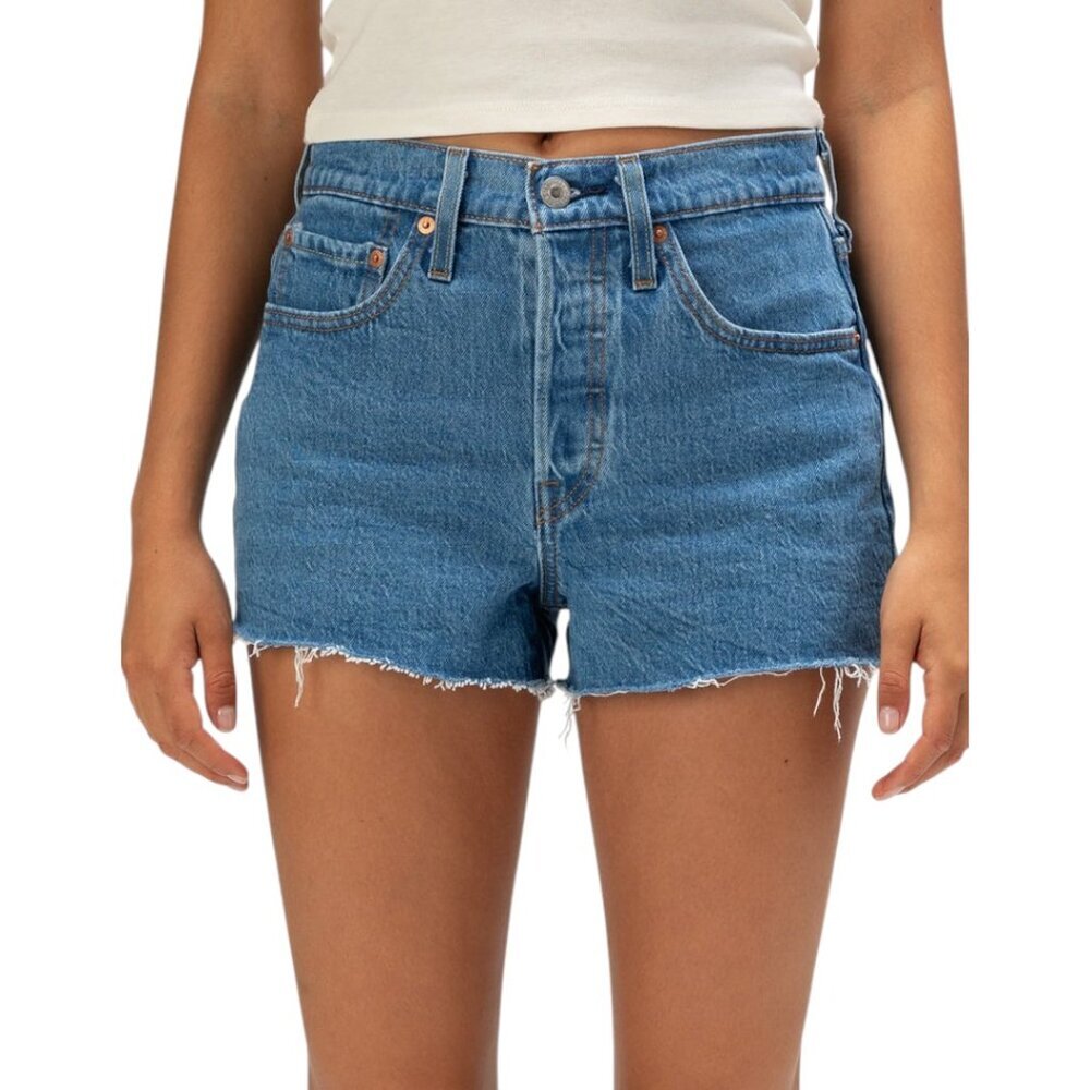 Levi's 501 High Rise Button Front Raw Hem Denim Shorts